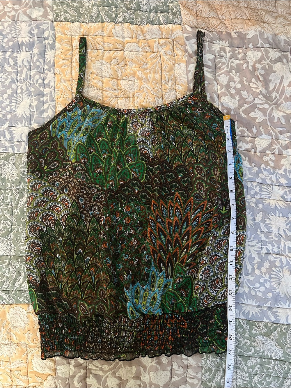 Full Tilt Green Multicolor Paisley Print Spaghetti Strap Tank Top